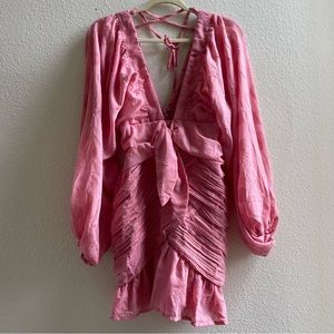 ASOS DESIGN tie front ruched mini dress in spot jacquard in sage Size 6